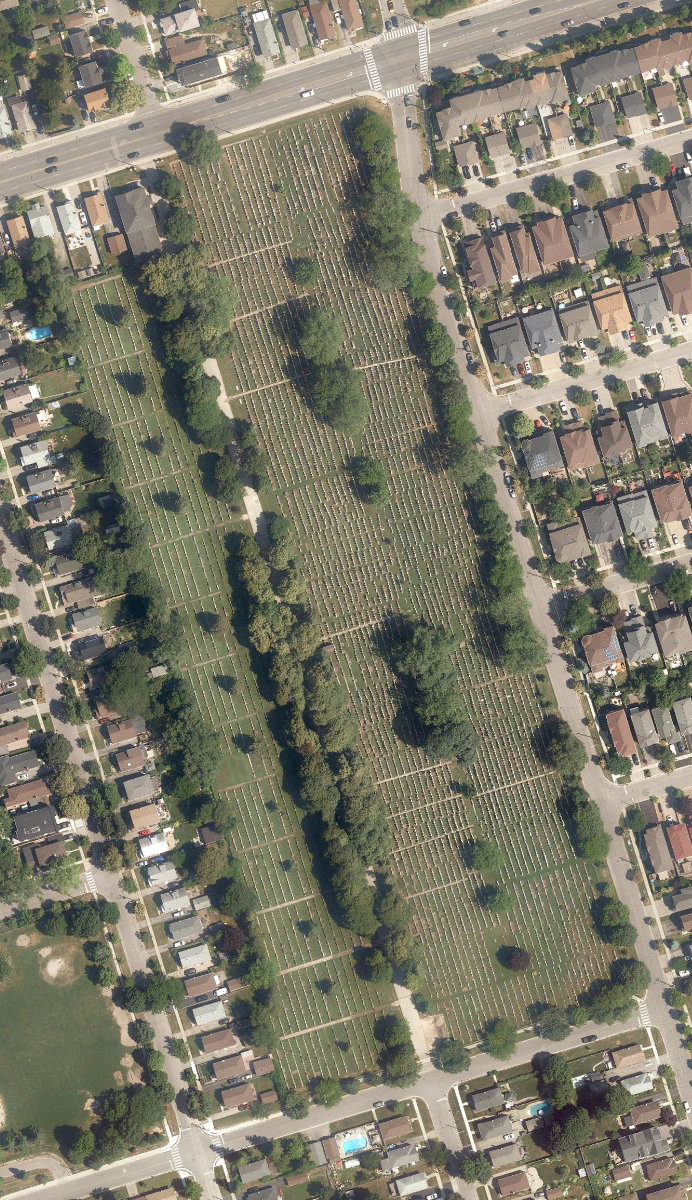 Dawes Road Cemetery, aerial top-down view