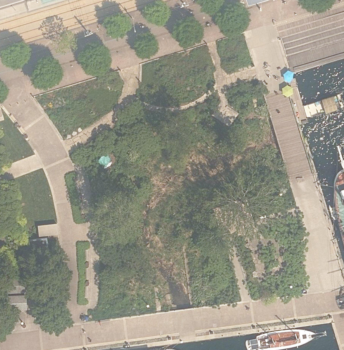 Spadina Quay Wetlands, aerial top-down view