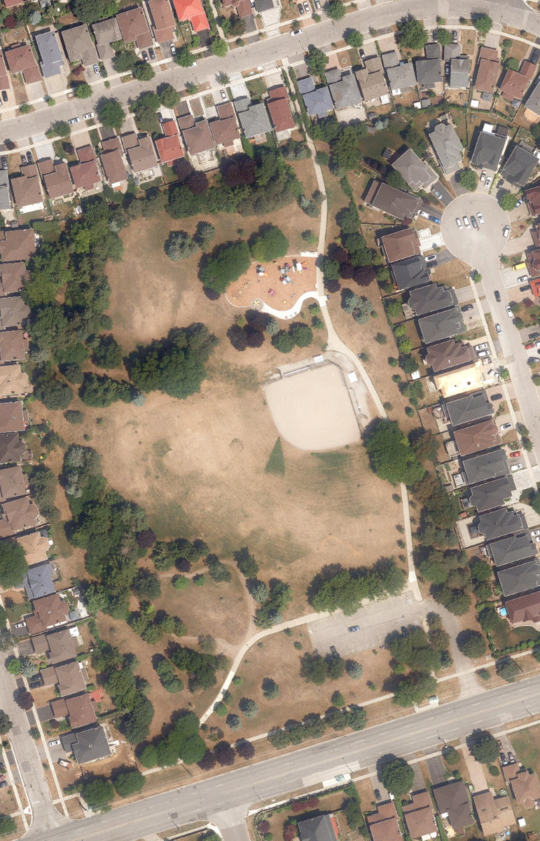 Highland Creek Community Park, aerial top-down view