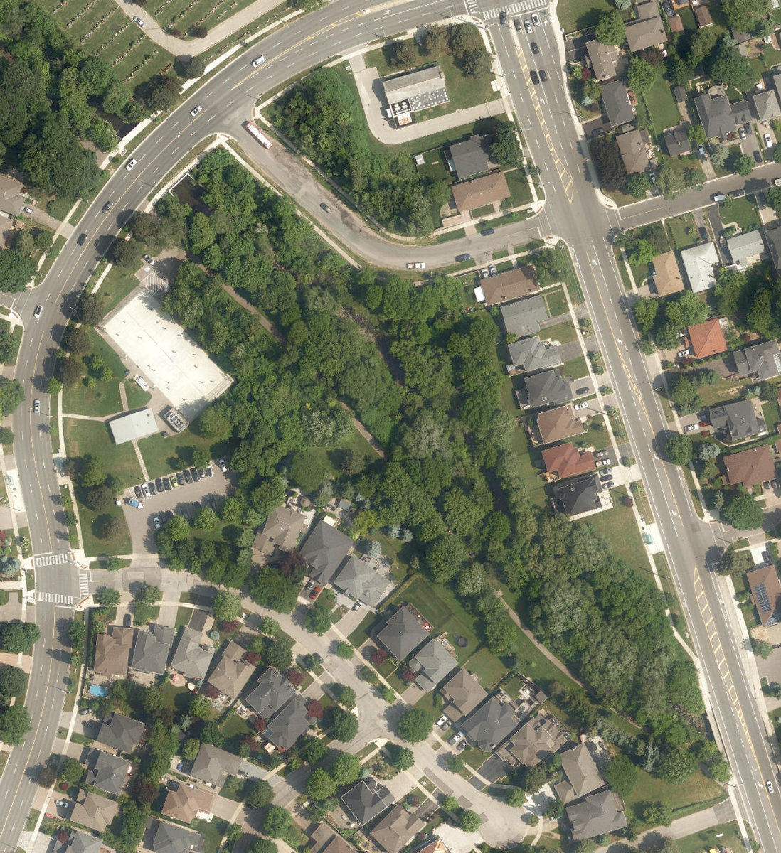 Valleyfield Park, aerial top-down view