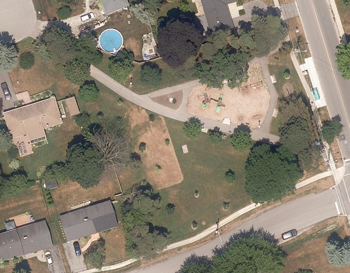 Kirkdene Park, aerial top-down view