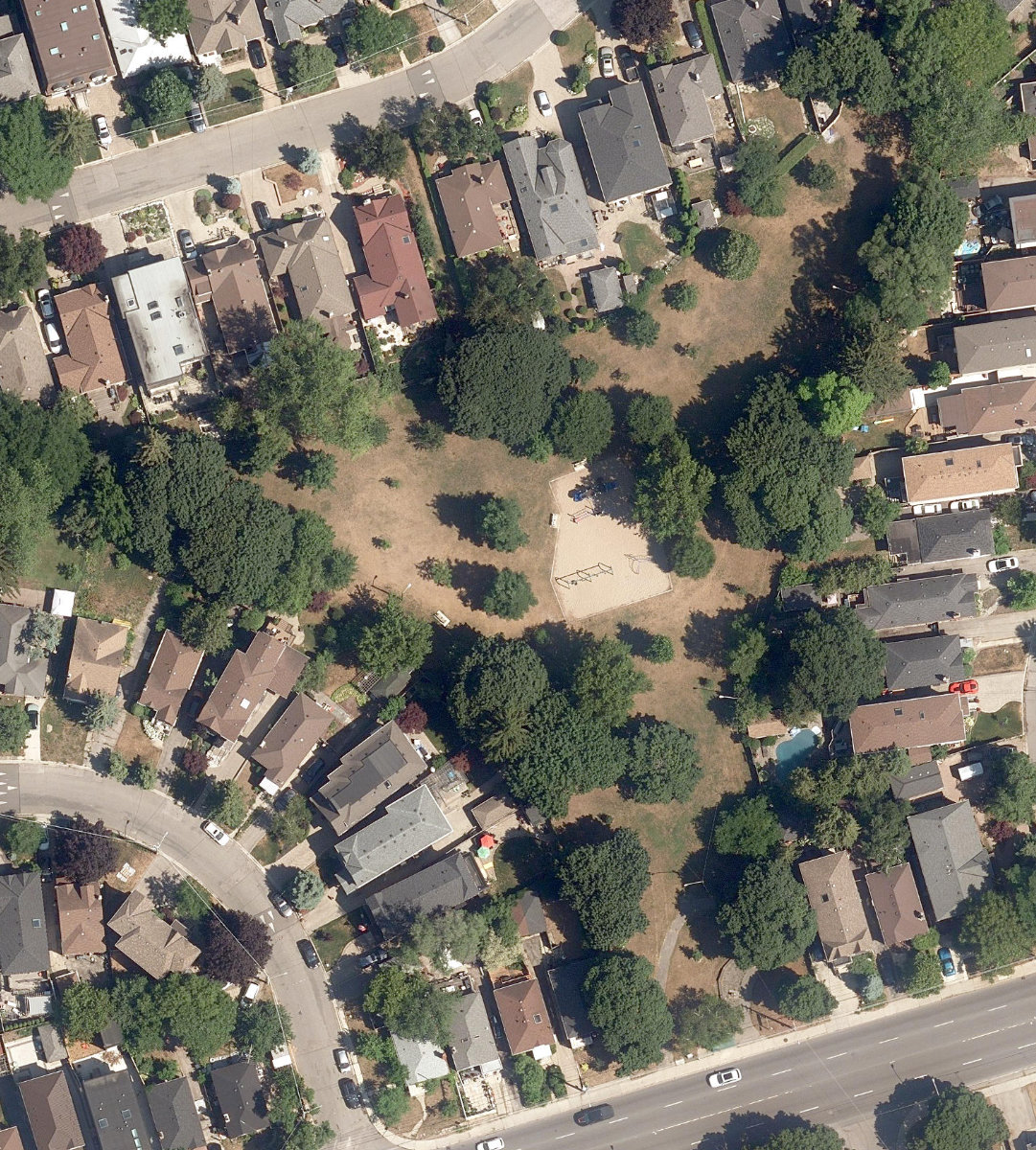 Four Oaks Gate Park, aerial top-down view