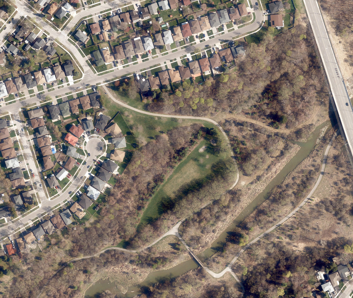 Humber Gate Park, aerial top-down view