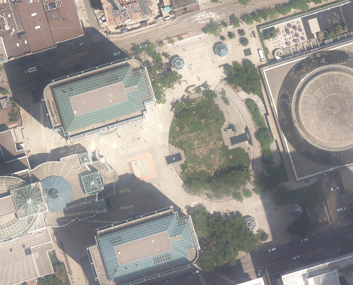 David Pecaut Square, aerial top-down view