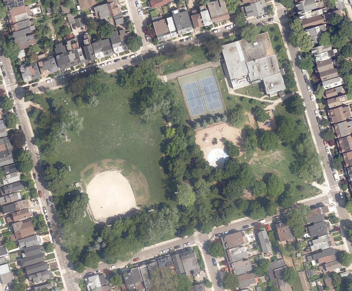 Dovercourt Park, aerial top-down view