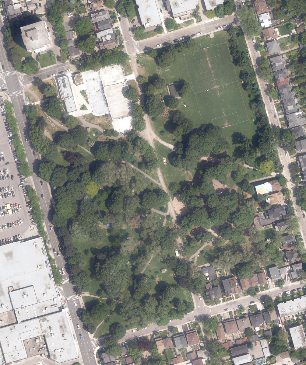 Dufferin Grove Park, aerial top-down view