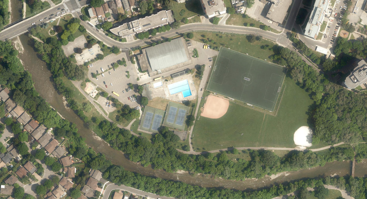 Weston Lions Park, aerial top-down view