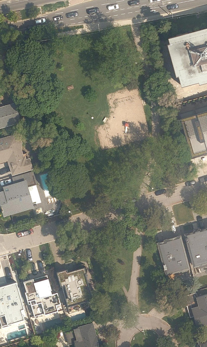 Evergreen Gardens Park, aerial top-down view