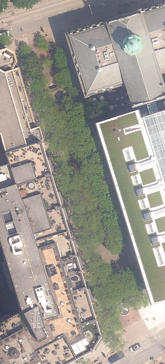 Market Lane Park, aerial top-down view