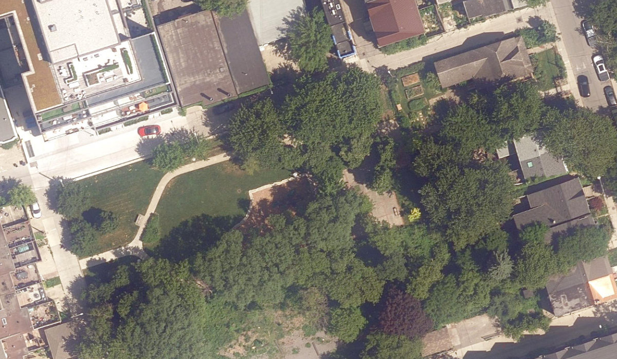 Maple Leaf Forever Park, aerial top-down view