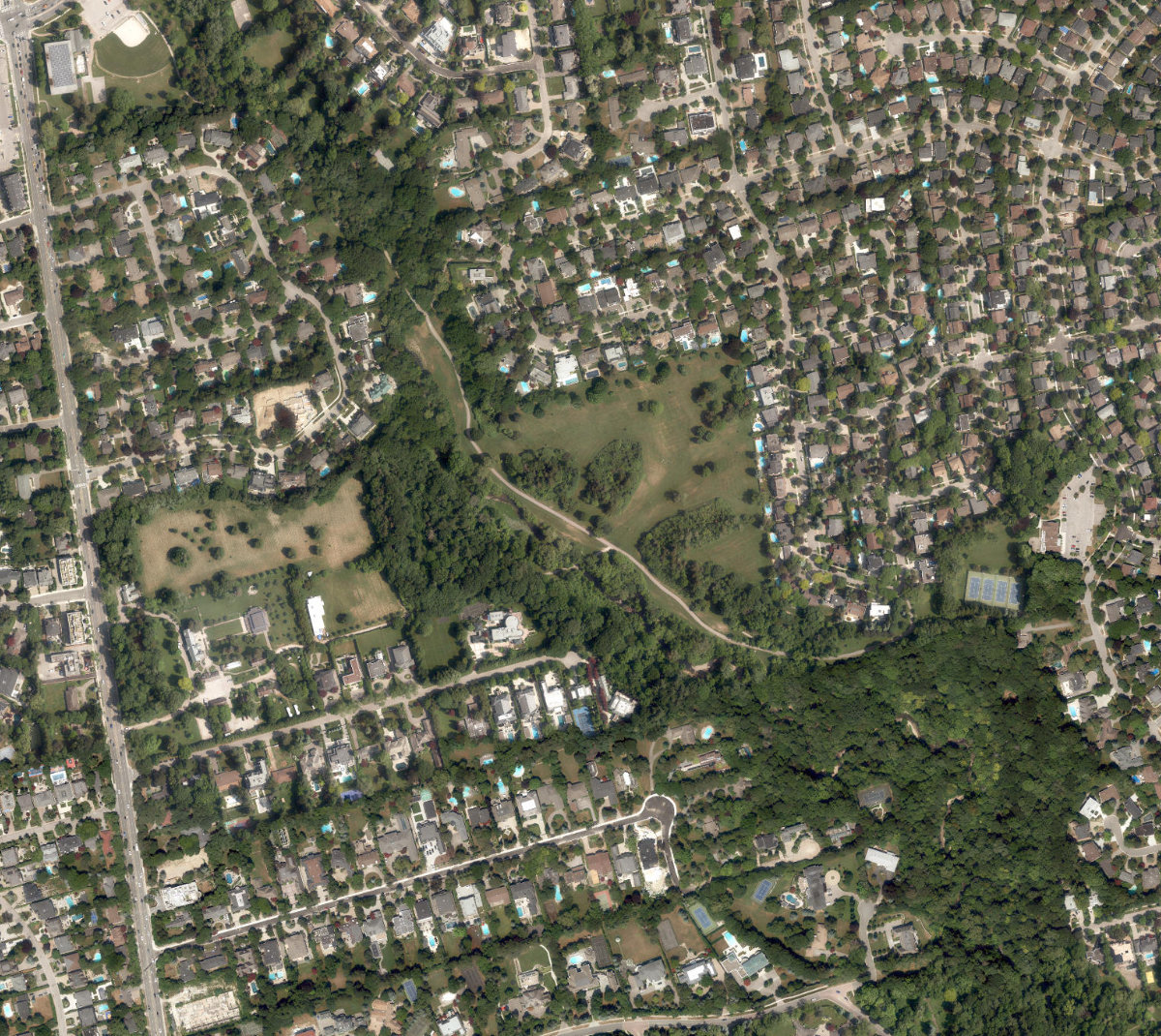 Windfields Park, aerial top-down view