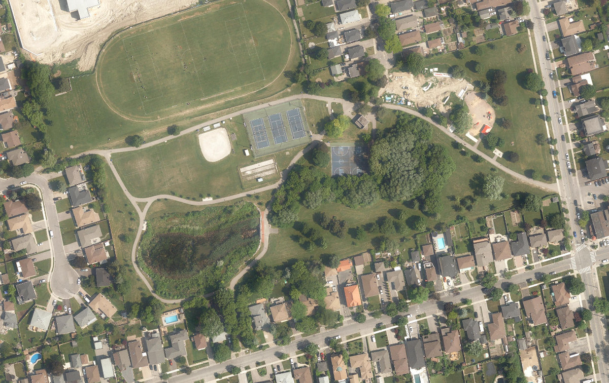 Maple Leaf Park, aerial top-down view