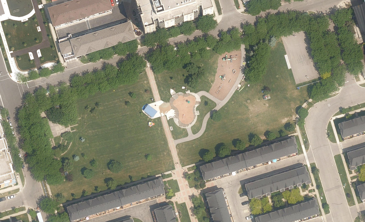 Lakeshore Village Park, aerial top-down view