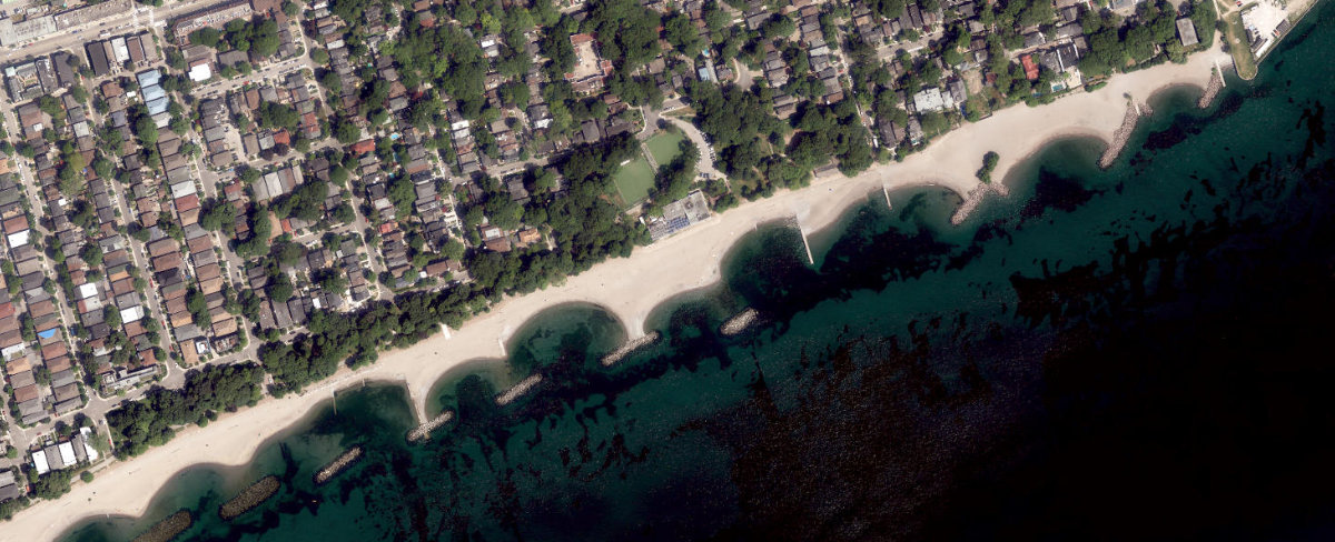 Balmy Beach Park, aerial top-down view