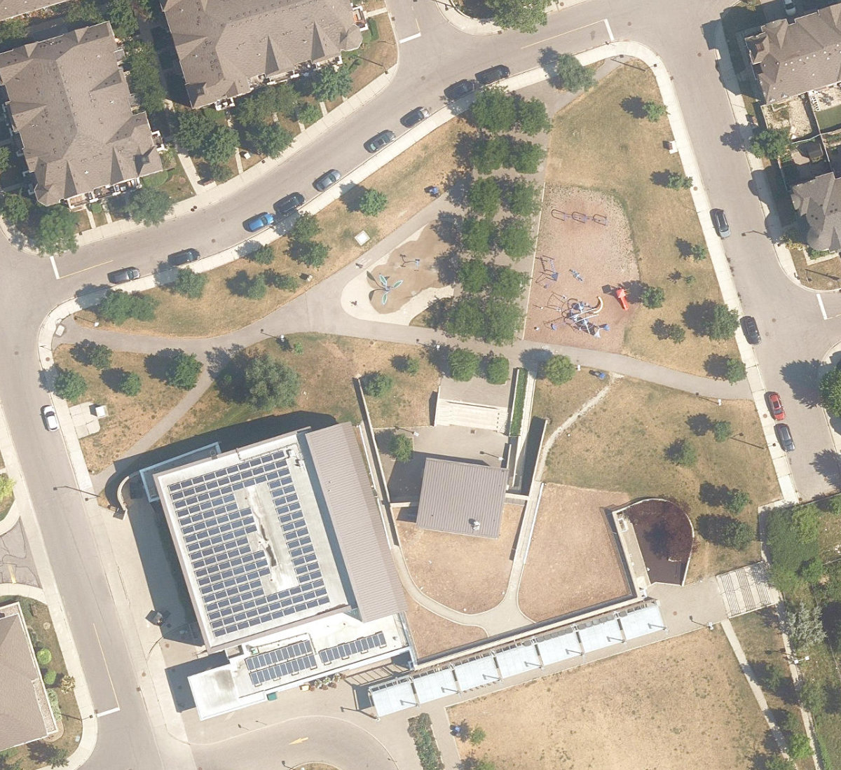 Warden Hilltop Community Centre, aerial top-down view