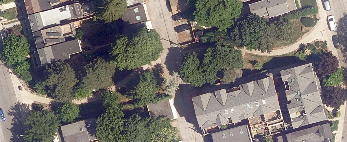Logan Avenue Parkette, aerial top-down view