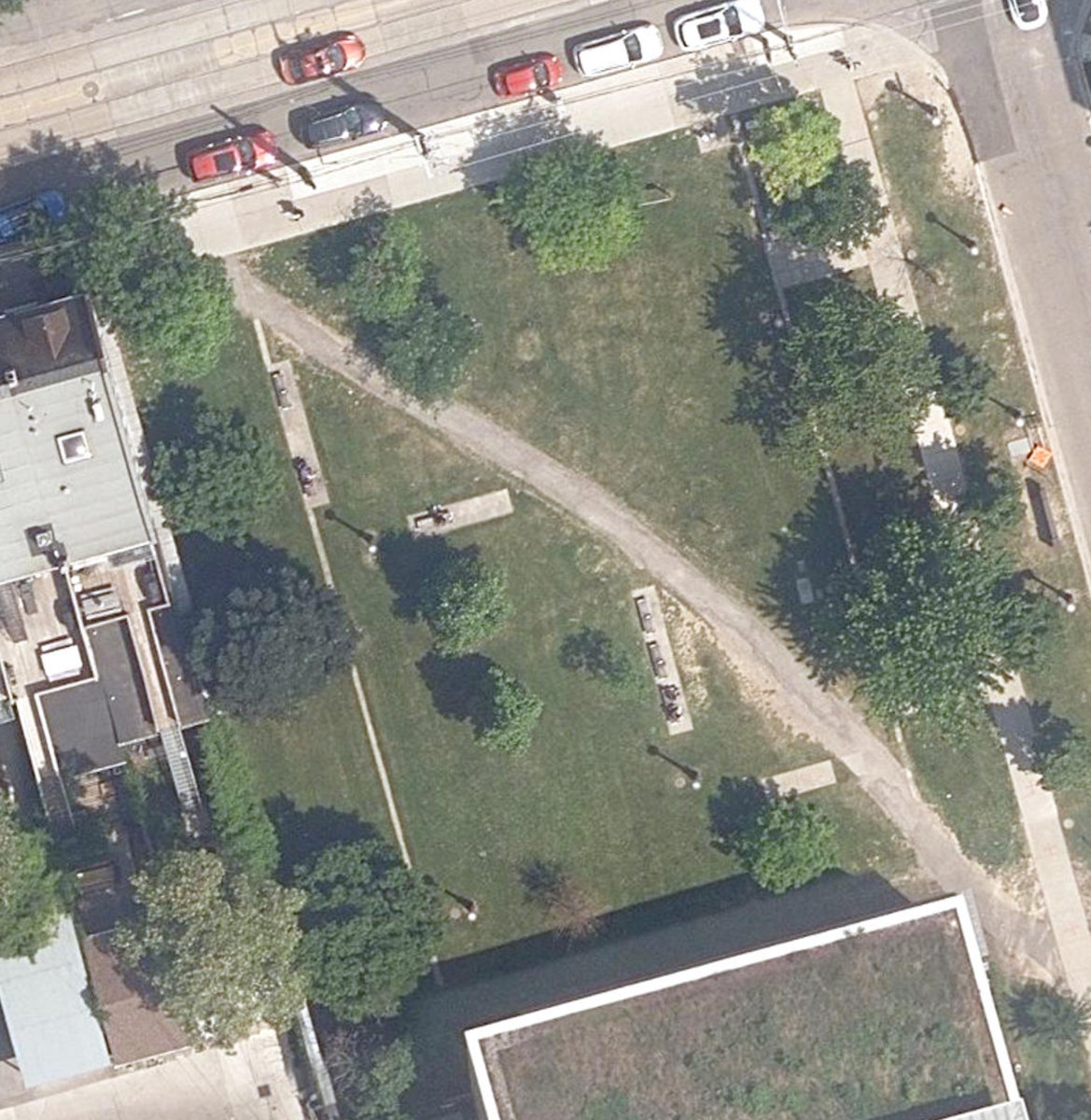 Paul Garfinkel Parkette, aerial top-down view