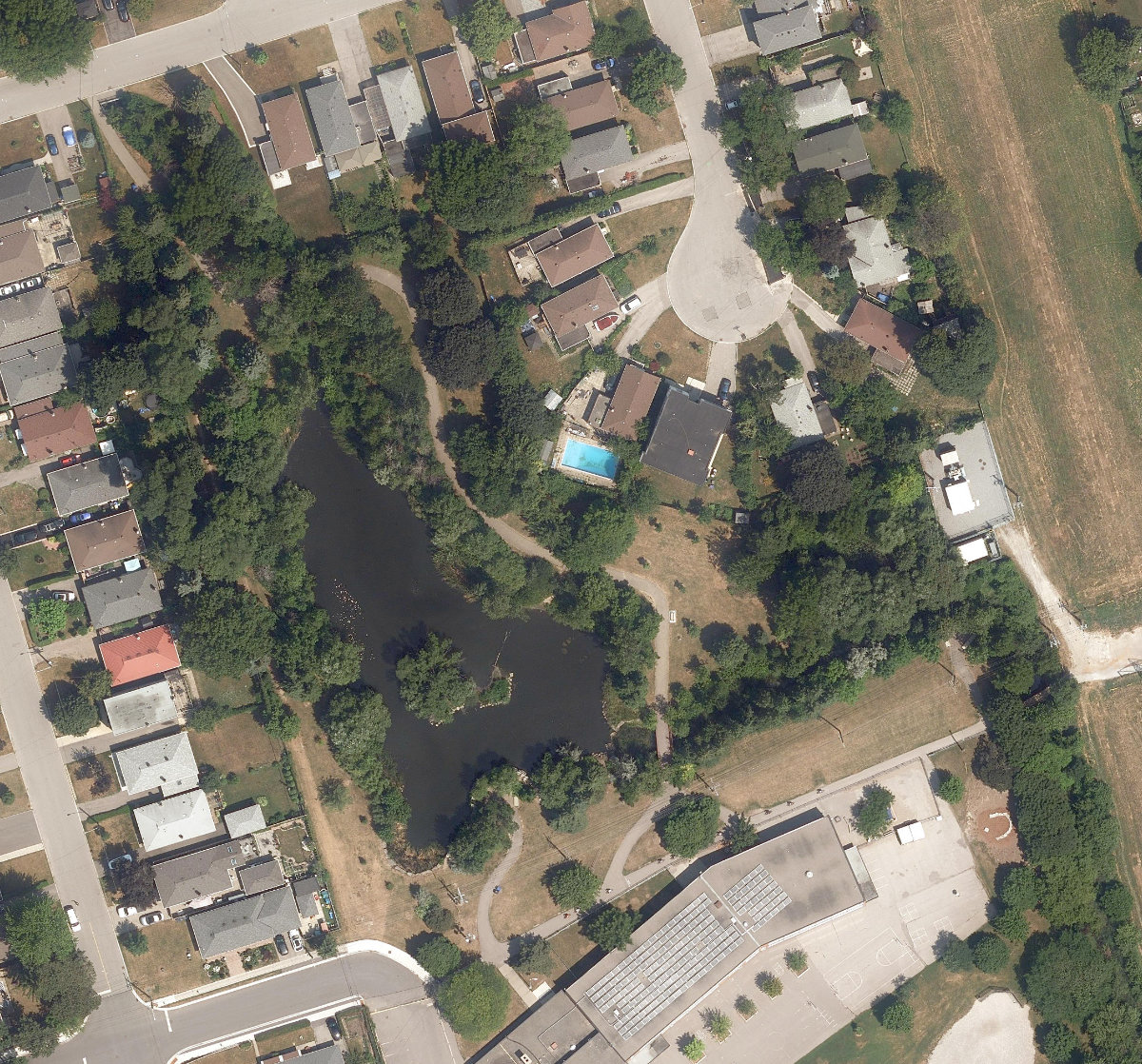 Willowfield Gardens Park, aerial top-down view