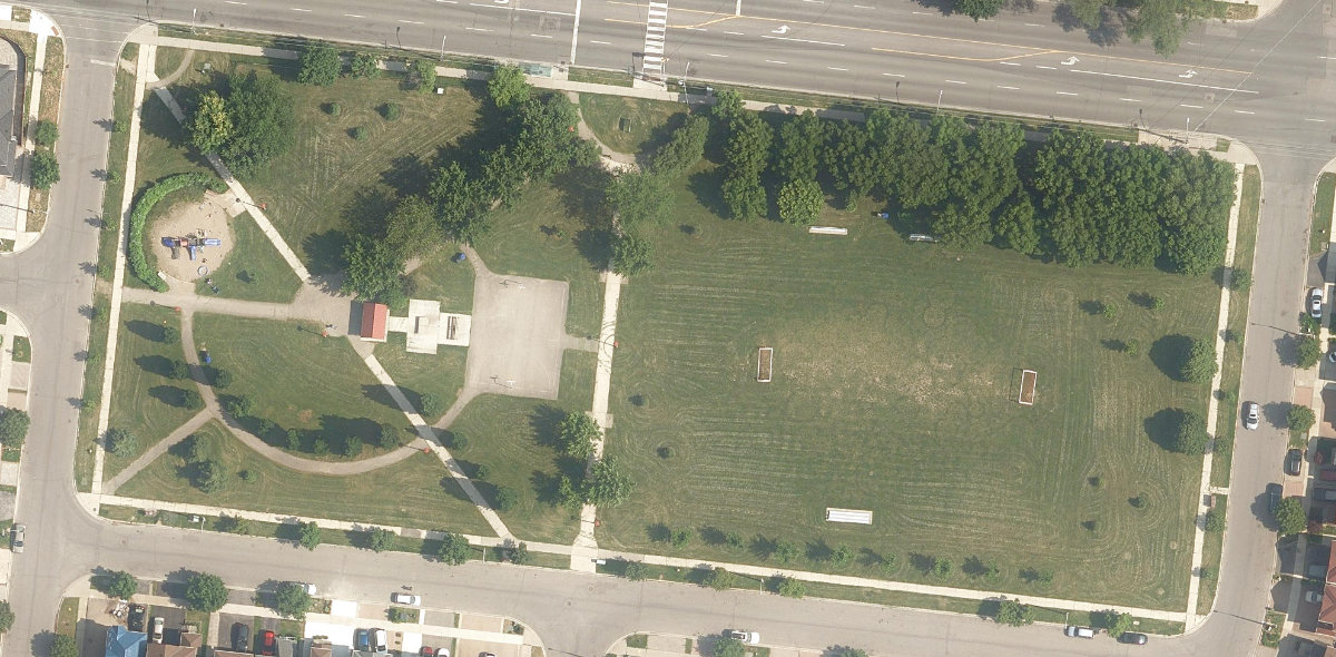 Trethewey Park West, aerial top-down view