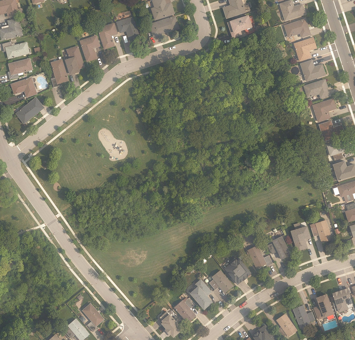 Heathercrest Park, aerial top-down view