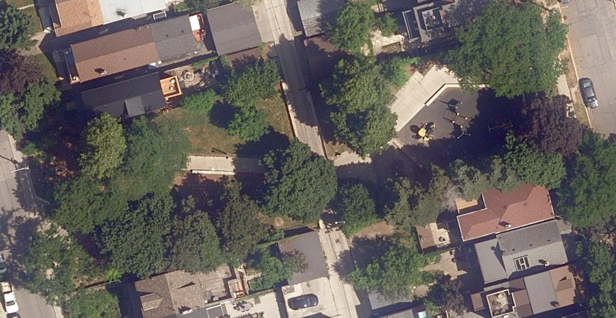 Langford Parkette, aerial top-down view