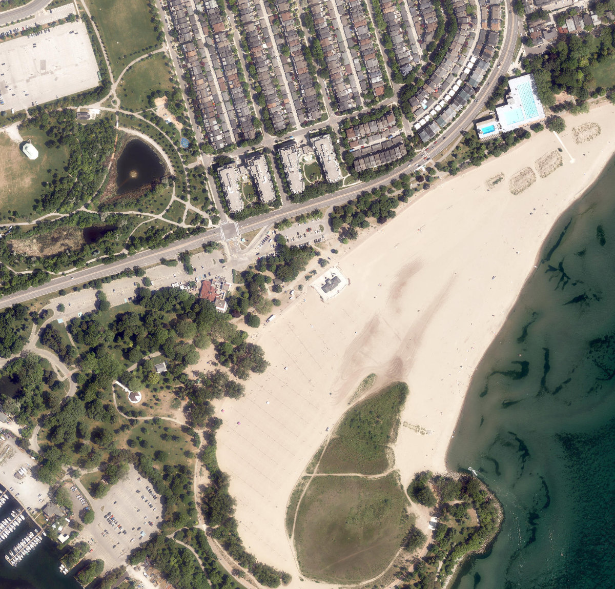 Woodbine Beach Park, aerial top-down view