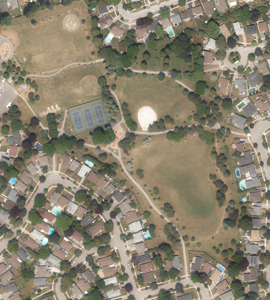 North Bendale Park, aerial top-down view