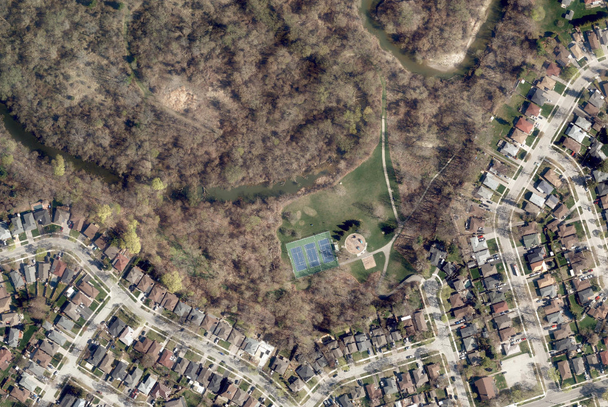 Albion Gardens Park, aerial top-down view