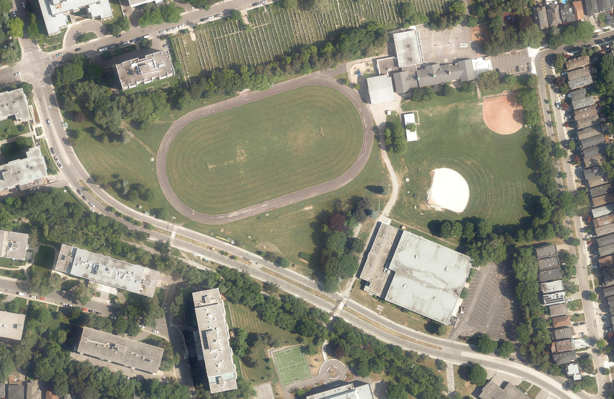 Memorial Park - North York, aerial top-down view
