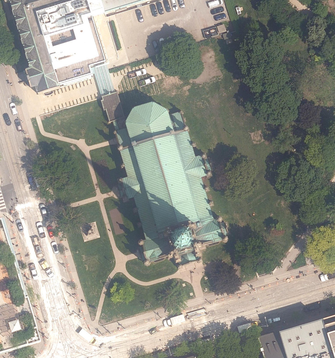 Cathedral Church Of St. James, aerial top-down view