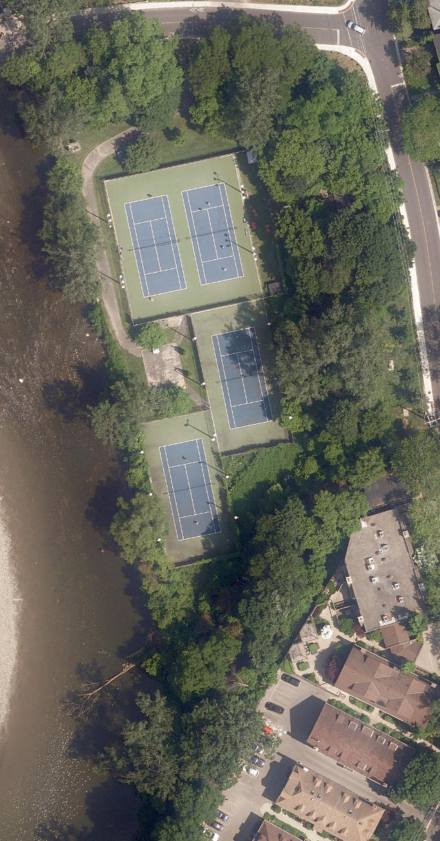 Old Mill Site Park, aerial top-down view