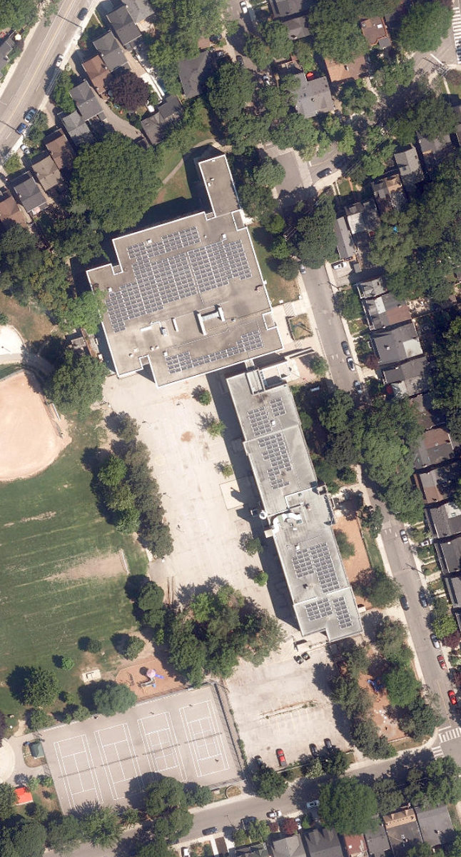 BOWMORE PUBLIC SCHOOL - Building Grounds, aerial top-down view