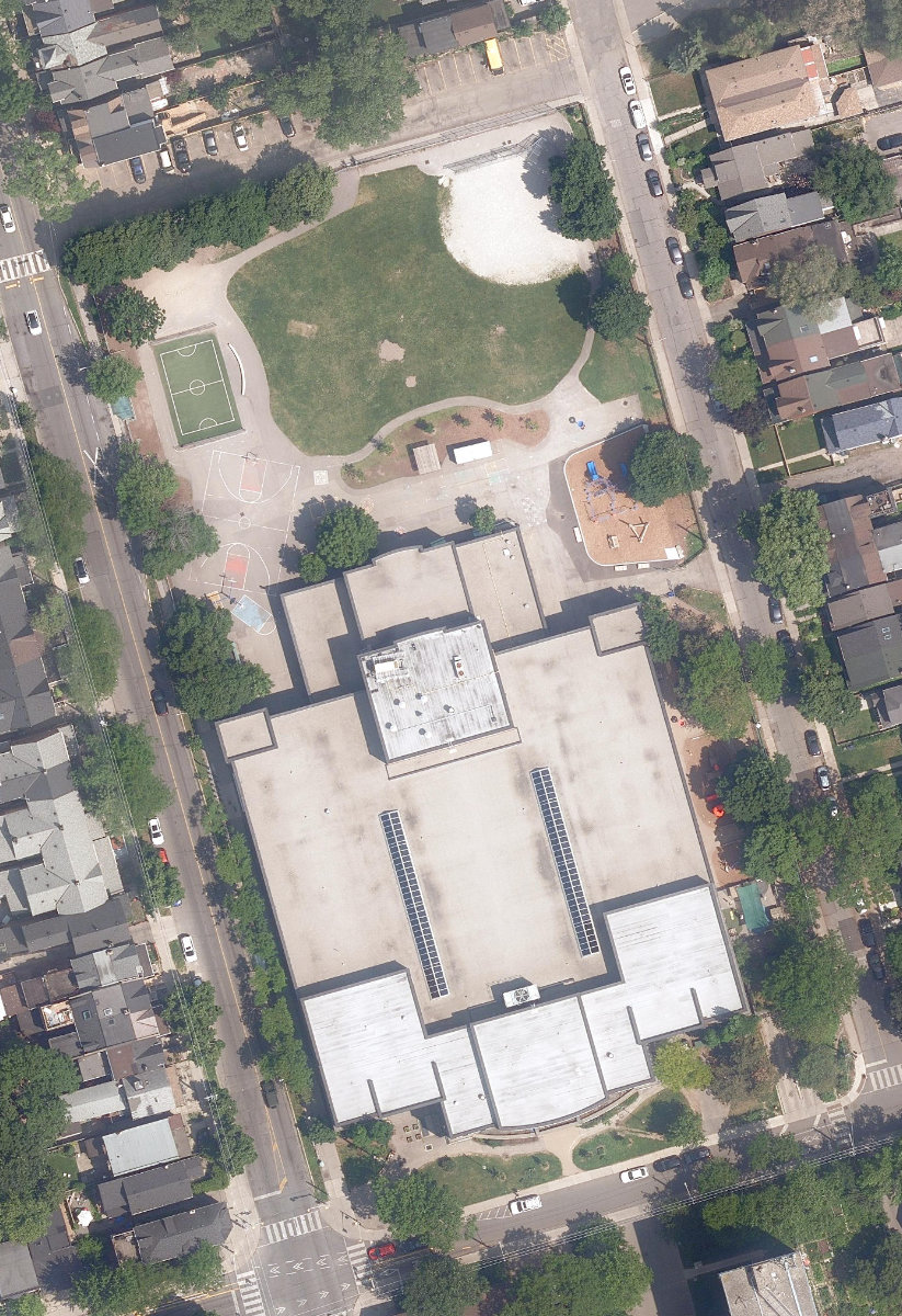 PARKDALE COMMUNITY RECREATION CENTRE - Building Grounds, aerial top-down view