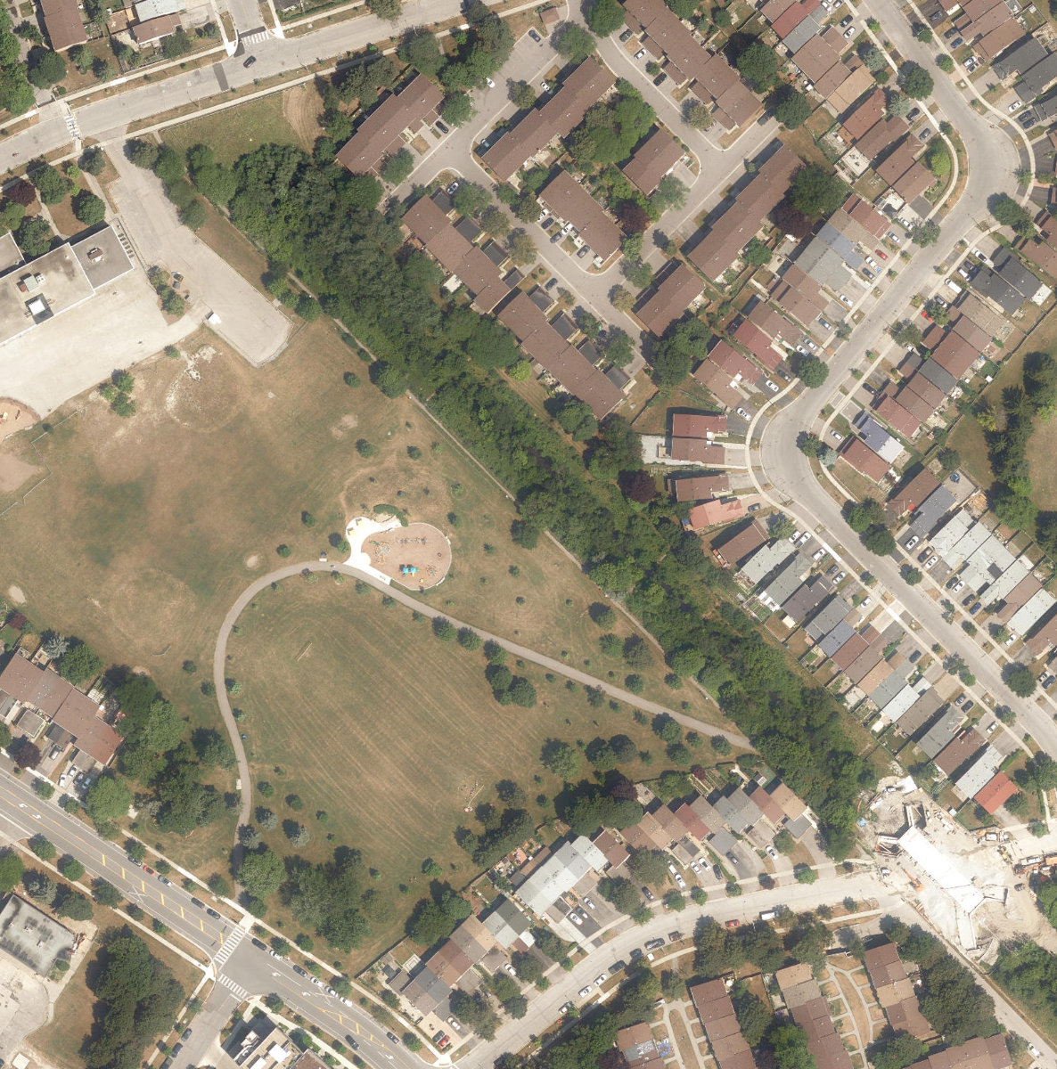 Bridletowne Park, aerial top-down view