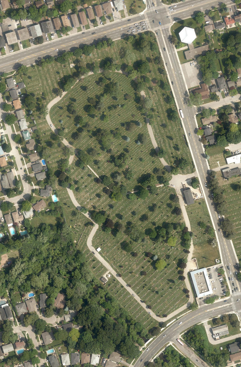 Sanctuary Park Cemetery, aerial top-down view