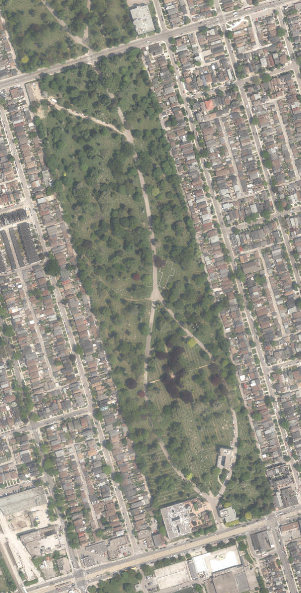 Prospect Cemetery, aerial top-down view